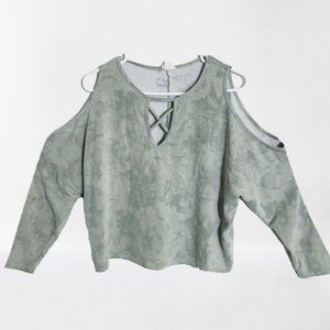 Tie Dye Blue Green Cold Shoulder Cut Out Sweater